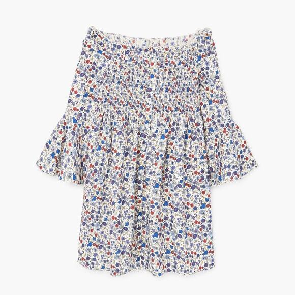 Mango Nest Ruched Detail Blur Red Floral Print Boho  Off-the-Shoulder Mini Dress - Picture 16 of 16